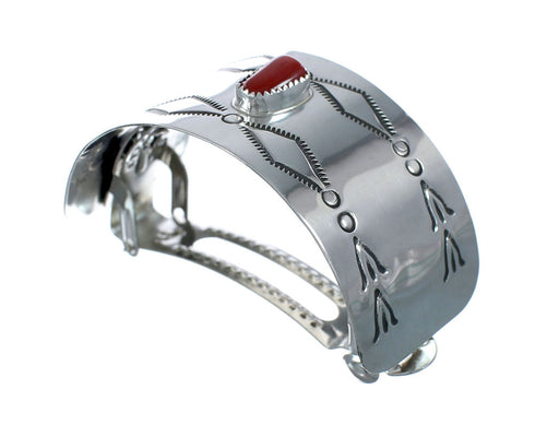 Coral and Genuine Sterling Silver Navajo Hair Barrette JX131023